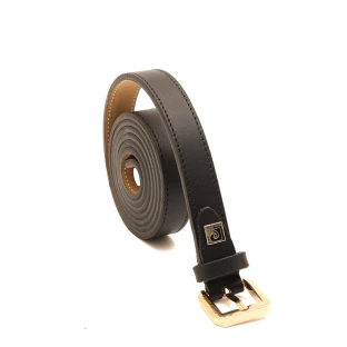 کمربند چرمی زنانه مشکی مات سگک طلایی